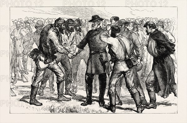 GENERAL LEE'S FAREWELL TO HIS SOLDIERS, AMERICAN CIVIL WAR, UNITED STATES OF AMERICA, US, USA, 1870s engraving