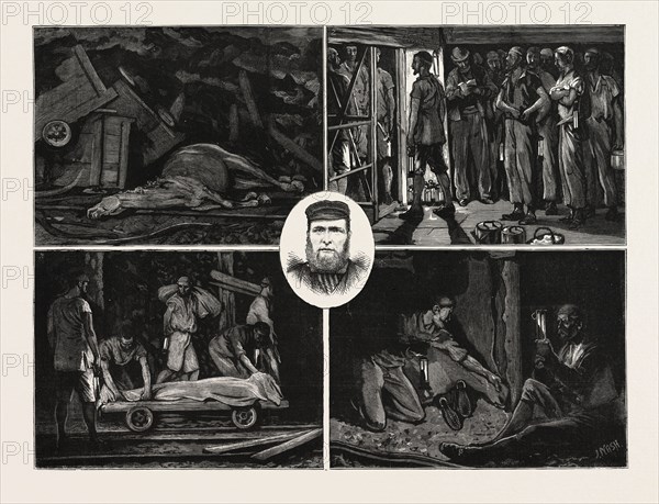 THE HAYDOCK COLLIERY EXPLOSION, UK, 1. Some Results of the Explosion.-2. The Pit Brow: Volunteer Explorers Going Down.-3. Bringing out the Body of One of the Victims.-4. At Close Quarters: Testing the Ventilation.-5. Mr. John Turton, Manager of the Pit, the First Rescuer