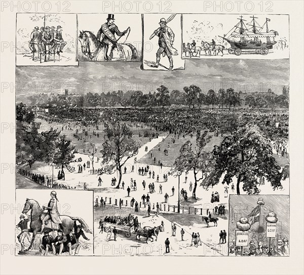 THE GREAT REFORM DEMONSTRATION IN HYDE PARK, engraving 1884, LONDON, UK, britain, british, europe, united kingdom, great britain, european