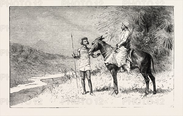 BUT A SLAVE-HUNTER DISCOVERED HER VILLAGE, engraving 1884, SLAVE TRADE, SLAVE, SLAVERY, SLAVES, SOCIAL ISSUE, SOCIAL ISSUES