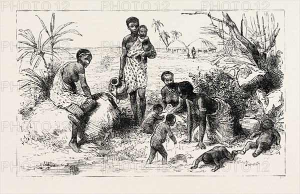 SHE LIVED BY AN ABYSSINIAN RIVER, engraving 1884, SLAVE TRADE, SLAVE, SLAVERY, SLAVES, SOCIAL ISSUE, SOCIAL ISSUES