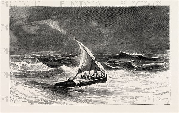 AND SMUGGLED ACROSS TO JEDDAH IN A SLAVE DHOW, engraving 1884, SLAVE TRADE, SLAVE, SLAVERY, SLAVES, SOCIAL ISSUE, SOCIAL ISSUES