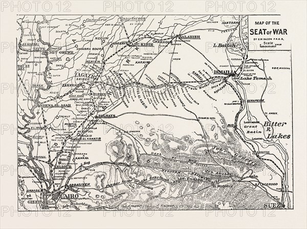 Map of the seat of war, Egypt, engraving 1882