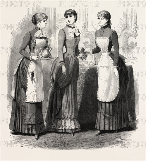 FRENCH HOUSE DRESSES, FASHION, ENGRAVING 1882