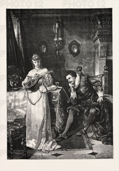 IN THE HEY-DAYS OF LOVE, PAINTING BY A. SCHROEDER, ENGRAVING 1882