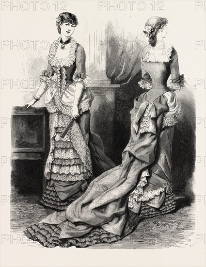 EVENING TOILETTE Front and Back, FASHION, ENGRAVING 1882
