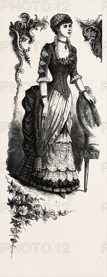 EVENING TOILETTES FOR DINNERS AND BALLS,  FASHION, ENGRAVING 1882