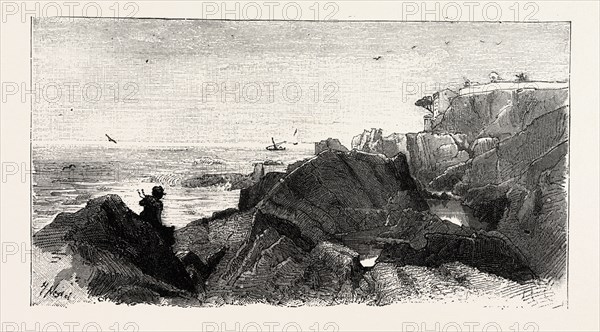 THE COAST NEAR NERVI, ITALY, ENGRAVING 1882