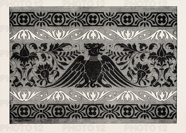 BORDER SATIN-STITCH OR CROSS-STITCH EMBROIDERY, ENGRAVING 1882