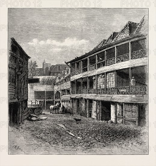 THE OLD  KING'S HEAD  IN THE BOROUGH NOW IN COURSE OF PARTIAL RECONSTRUCTION, LONDON, UK, britain, british, europe, united kingdom, great britain, european, ENGRAVING 1879