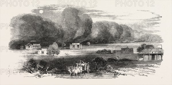 DUST STORM IN THE PUNJAB, INDIA. TERRIFIC STORMS OF WIND AND DUST FREQUENTLY RAGE DURING THE HOT SEASON, 1851 engraving