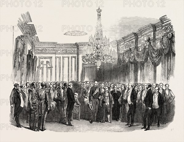 THE OAK DINING ROOM: THE EARL OF CLARENDON AND THE LORD MAYOR OF DUBLIN, IRELAND, 1851 engraving