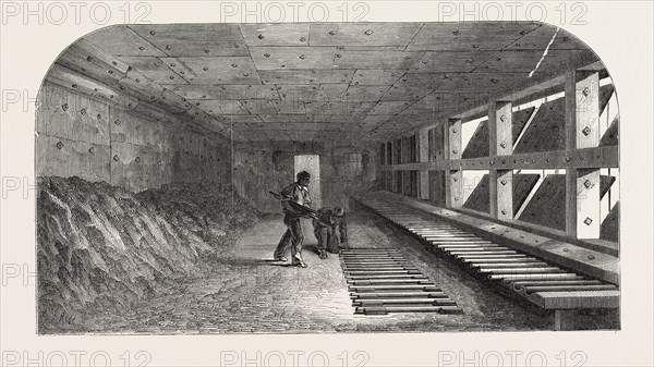 THE MANUFACTURE OF GUN BARRELS, AT BIRMINGHAM, UK: THE PROOF HOUSE, 1851 engraving
