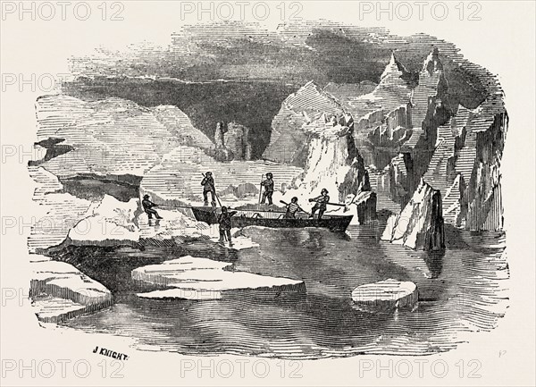 GUTTA PERCHA BOAT, EMPLOYED IN THE LATE VOYAGE OF THE PRINCE ALBERT IN SEARCH OF SIR JOHN FRANKLIN, 1851 engraving