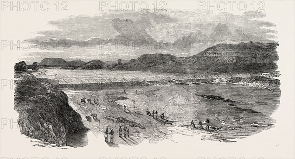 THE JAMSETJEE BUND, POONAH, PUNE, AFTER A FRESH, INDIA, 1851 engraving