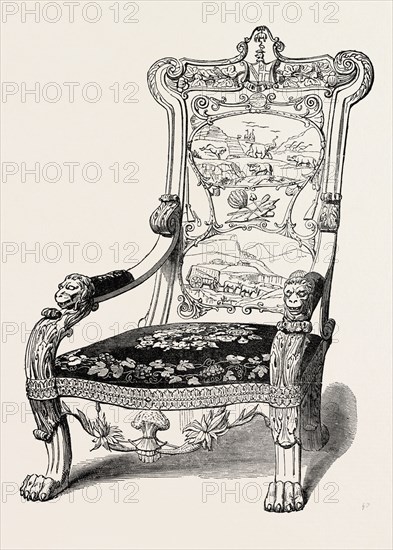CHAIR PRESENTED TO C.B. ADDERLEY, ESQ., M.P., BY THE COLONISTS OF THE EASTERN PROVINCE OF THE CAPE OF GOOD HOPE, SOUTH AFRICA, 1851 engraving