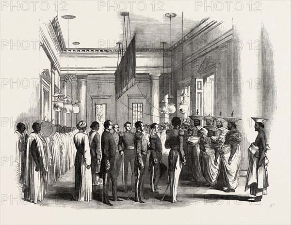 INTERVIEW OF THE NEW GOVERNOR OF CEYLON WITH THE NATIVE CHIEFS, AT KANDY, SRI LANKA, 1851 engraving