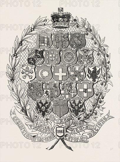 ENAMEL, ARMS OF ALL NATIONS, 1851 engraving