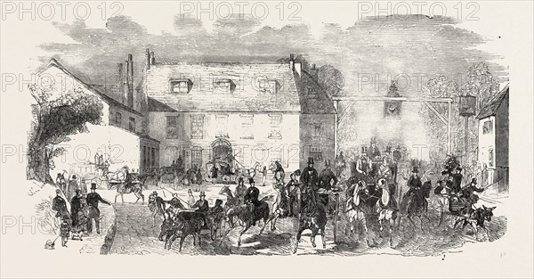 SKETCH ON THE ROAD, THE COCK INN, SUTTON, UK, 1851 engraving