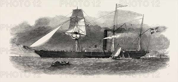 THE JYLLAND, DANISH GOVERNMENT STEAMER, 1851 engraving