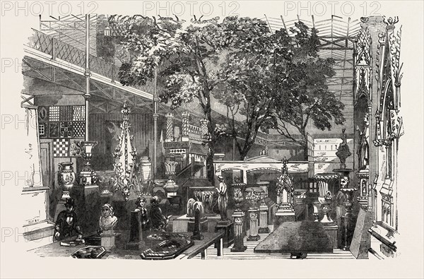 THE MINERAL MANUFACTURES OF GREAT BRITAIN AND IRELAND, CRYSTAL PALACE, THE GREAT EXHIBITION, HYDE PARK, LONDON, UK, 1851 engraving