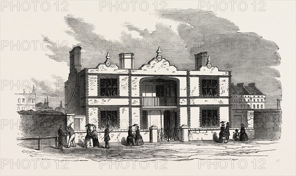 THE GREAT EXHIBITION, LONDON, UK: MODEL HOUSES FOR THE WORKING CLASSES: PRINCE ALBERT'S MODEL LODGING HOUSE; The contribution of his Royal Highness to the Great Exhibition is a block of model houses, erected at the Cavalry Barracks, Hyde Park. The houses are designed for the accomodation of four families, and were erected by the Prince at his own expense, 1851 engraving