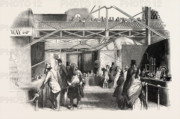 THE GREAT EXHIBITION, CRYSTAL PALACE, HYDE PARK, LONDON, UK: THE EAST INDIAN COURT, NORTH SIDE, 1851 engraving