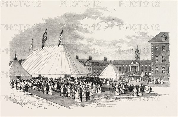 GRAND MUSICAL FESTIVAL AND FANCY FAIR IN THE GARDENS OF CHELSEA COLLEGE, IN AID OF THE CONSUMPTION HOSPITAL, AT BROMPTON, UK, 1851 engraving