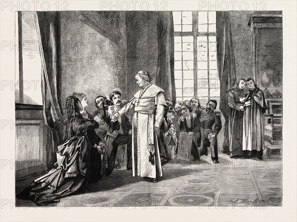 A RECEPTION AT THE VATICAN, ROME, ITALY, 1873 engraving