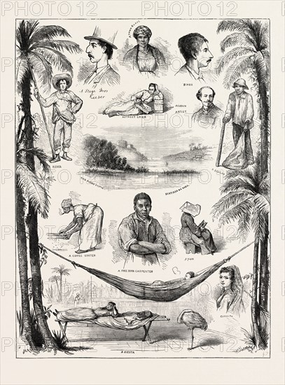 THE CAPTURE OF THE VIRGINIUS, SKETCHES AT SANTIAGO DEL CUBA, CUBA, 1873 engraving