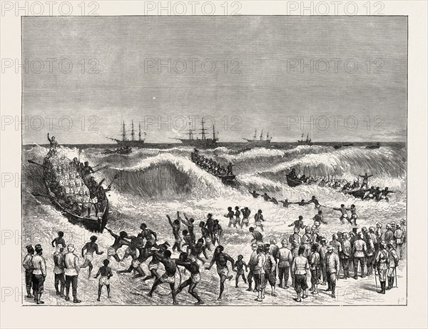 THE ASHANTEE WAR: LANDING TROOPS ON THE GOLD COAST, ANGLO ASHANTI WAR, GHANA, 1873 engraving