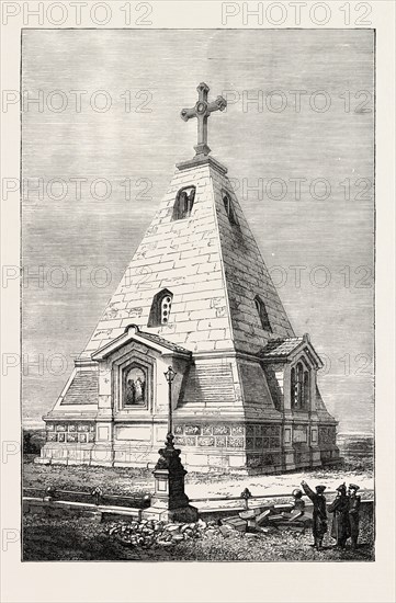 THE DUKE OF EDINBURGH IN THE CRIMEA: RUSSIAN MONUMENT TO 100000 SOLDIERS AT SEBASTOPOL, 1873 engraving