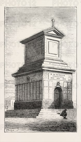 THE DUKE OF EDINBURGH'S VISIT TO THE CRIMEA: THE FRENCH MAUSOLEUM, SEBASTOPOL, UKRAINE, 1873 engraving