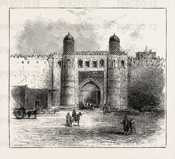 THE RUSSIAN EXPEDITION TO KHIVA, VIEWS IN THE CITY: THE PRINCIPAL GATEWAY, UZBEKISTAN, 1873 engraving