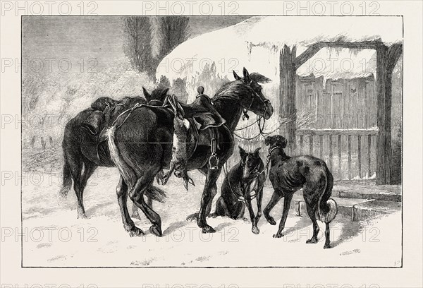COURSING IN POLAND: TWO POLISH HUNTERS, FROM A PAINTING BY JULIUS KOSSAK, 1824-1899, POLISH HISTORICAL PAINTER, 1873 engraving