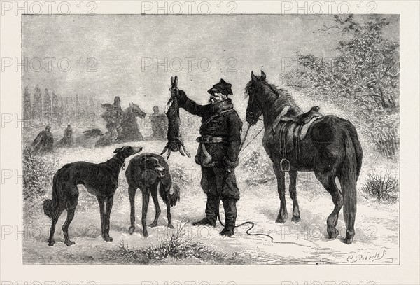 COURSING IN POLAND: CAUGHT AT LAST, FROM A PAINTING BY JULIUS KOSSAK, 1824-1899, POLISH HISTORICAL PAINTER, 1873 engraving