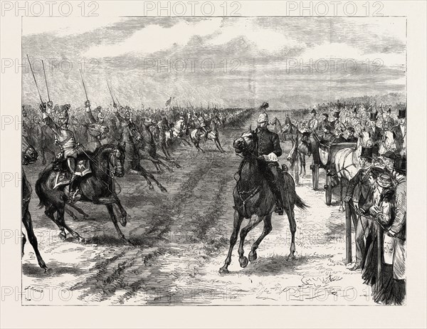 THE REVIEW BEFORE QUEEN VICTORIA AT ALDERSHOT: A CAVALRY CHARGE, HALT, UK