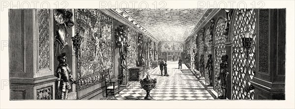HATFIELD HOUSE, HERTFORDSHIRE, THE SEAT OF THE MARQUIS OF SALISBURY: THE ARMOURY, UK