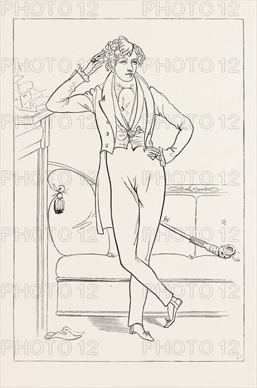 THE AUTHOR OF VIVIAN GREY, PORTRAIT OF LORD BEACONSFIELD IN 1832, FROM THE SKETCH FROM LIFE BY DANIEL MACLISE, R.A., IN THE SOUTH KENSINGTON MUSEUM, LONDON, UK; Benjamin Disraeli, 1st Earl of Beaconsfield