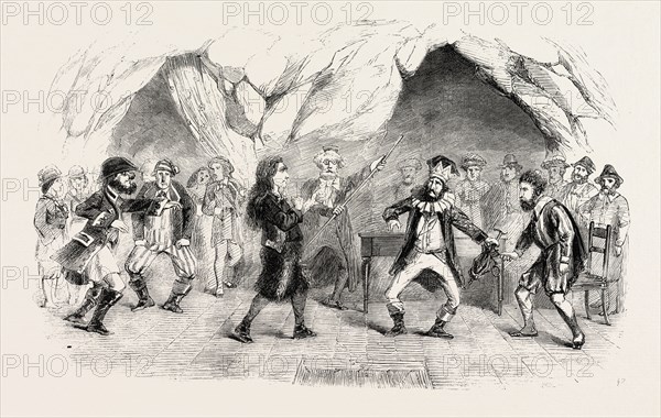 LAST SCENE OF THE ENCHANTED ISLE AT DRURY LANE THEATRE, LONDON, UK, 1860 engraving