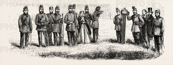 THE ELECTRIC TARGET INVENTED BY LIEUT. CHEVALIER, 1860 engraving