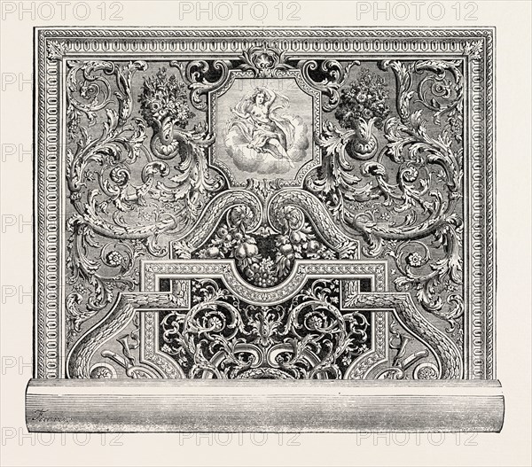 CARPET RECENTLY FINISHED AT THE MANUFACTURE IMPERIALE DES GOBELINS, PARIS, FRANCE, 1860 engraving