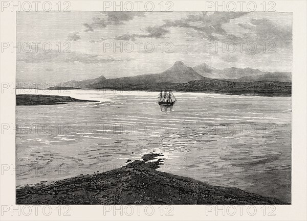 THE OCEAN DEPTH EXPLORING VOYAGE: H.M.S. CHALLENGER AT ANCHOR IN ROYAL SOUND, KERGUELEN LAND