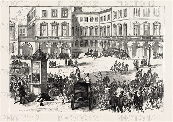 PARIS MUNICIPAL GUARD DISPERSING THE CROWD AT THE ST. LAZARE RAILWAY STATION