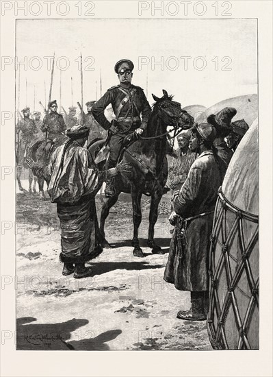 ADVANCE OF RUSSIAN CIVILISATION: A SOTNIA OF COSSACKS AT A VILLAGE IN CHINESE TARTARY