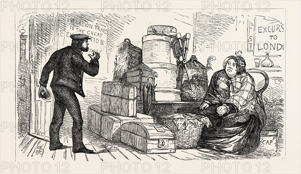 THE BURDEN OF MAN'S EXISTENCE: OR, LADIES' LUGGAGE: "SUCH IS A TOO FAITHFUL AND FAMILIAR PORTRAIT OF A WOMAN AS SHE APPEARS IN THE WAITING ROOM"