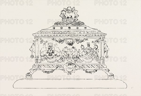 CASKET FOR FREEDOM OF MERCHANT TAYLORS COMPANY PRESENTED TO THE DUKE OF YORK, UK, 1893 engraving