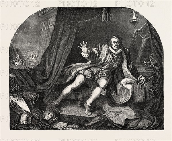 GARRICK AS RICHARD III. FROM HOGARTH'S PAINTING, 1893 engraving