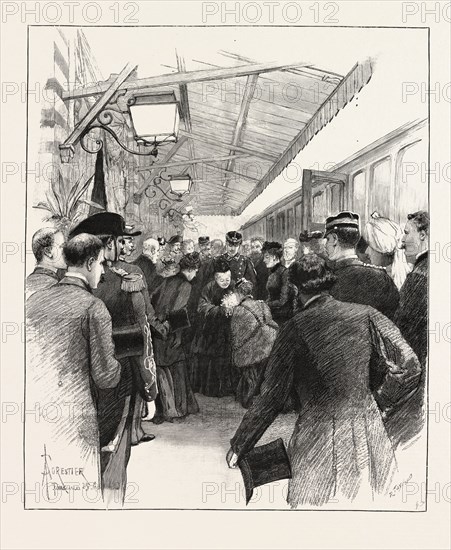 ARRIVAL OF QUEEN VICTORIA AT FLORENCE, ITALY: THE RECEPTION OF HER MAJESTY AT THE RAILWAY STATION, 1893 engraving