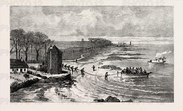 SUBMARINE TELEPHONE BETWEEN SCOTLAND AND IRELAND: DONAGHADEE, COUNTY DOWN, 1893 engraving